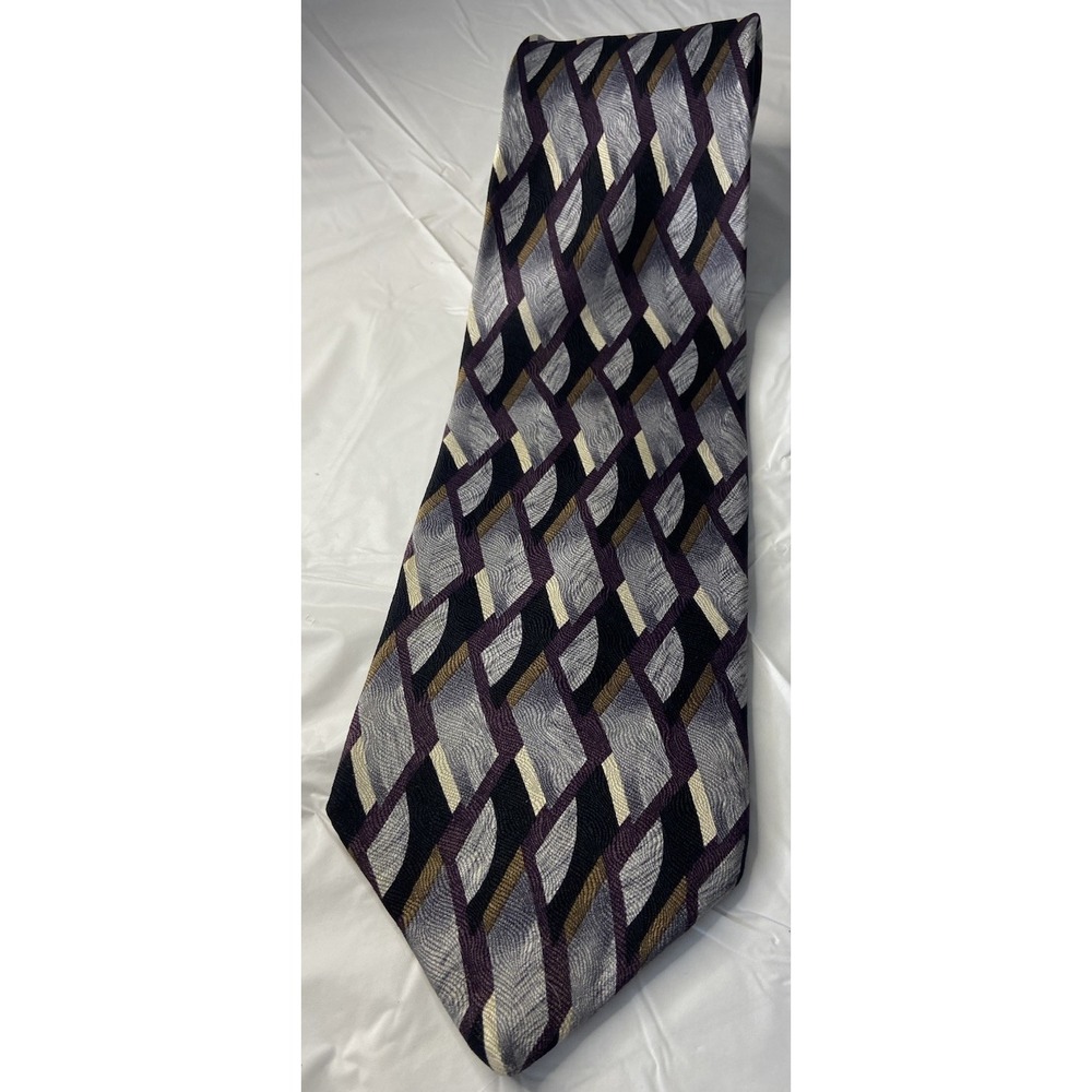 Men's J. Ferrar 100% Silk Silver/Gray Elongated Design -Made‎ In The USA-Tie